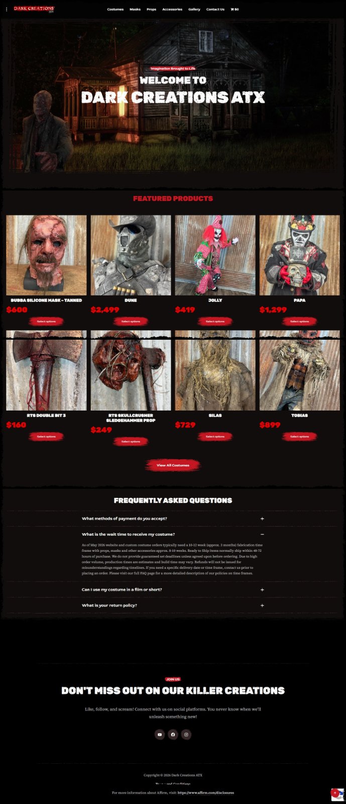 Dark Creations ecommerce website